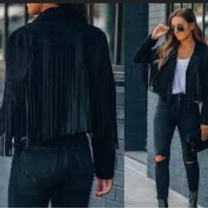 Vici black suede jacket with fringes size S.